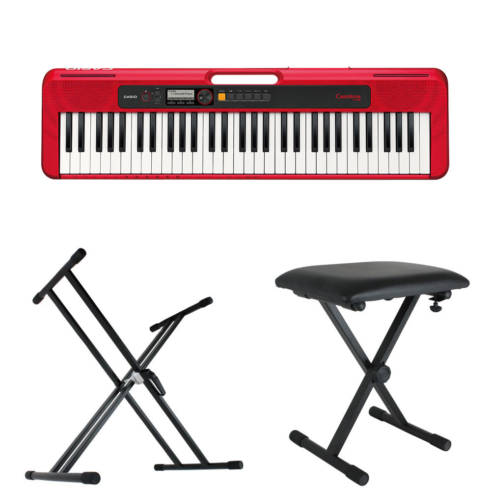 CASIO CT-S200 RD Casiotone 61鍵盤 キーボード レッド キーボードスタンド キーボードベンチ 3点セット [鍵盤 Bset]