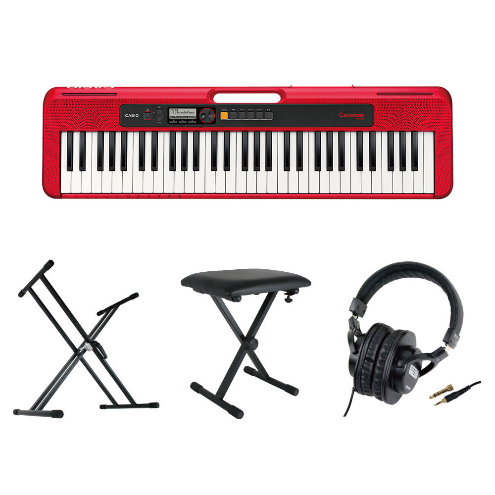 CASIO CT-S200 RD Casiotone 61鍵盤 キーボード レッド キーボードスタンド キーボードベンチ ヘッドホン 4点セット [鍵盤 Cset]