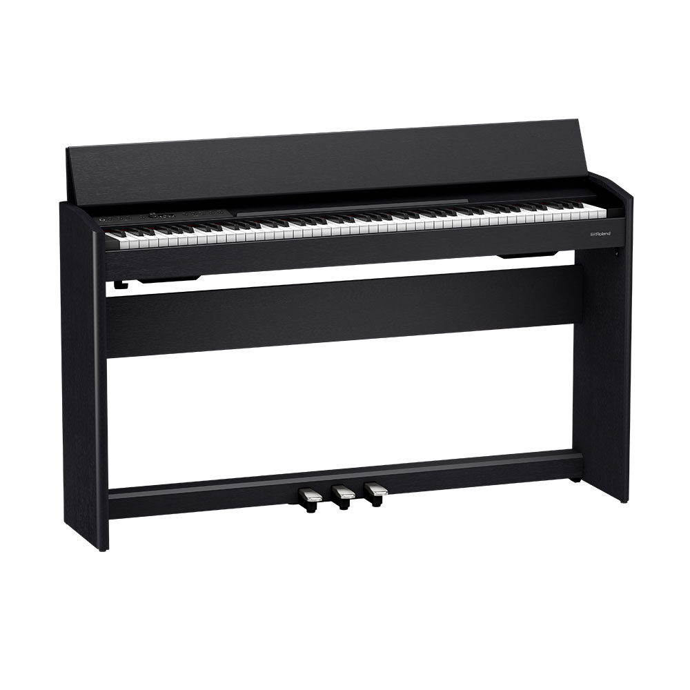 【組立設置無料サービス中】 ROLAND F701-CB 黒木目調仕上げ 電子ピアノ 高低自在椅子&セッティングマット付き 全体像