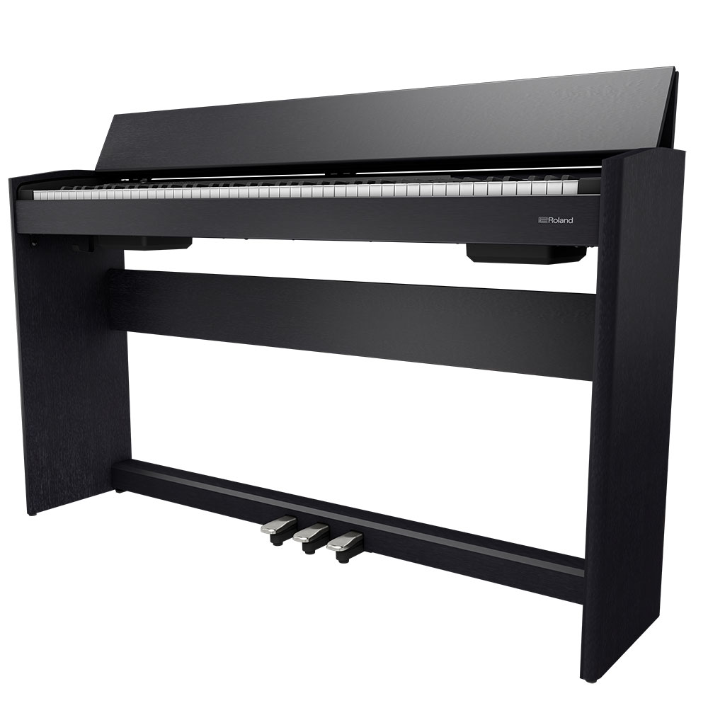 【組立設置無料サービス中】 ROLAND F701-CB 黒木目調仕上げ 電子ピアノ 高低自在椅子&セッティングマット付き 全体像