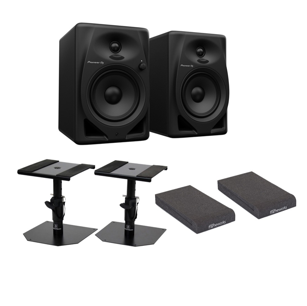 Pioneer DJ DM-50D Black パワードモニタースピーカー 1ペア(2台) スピーカースタンド アイソレーションパッド付きセット