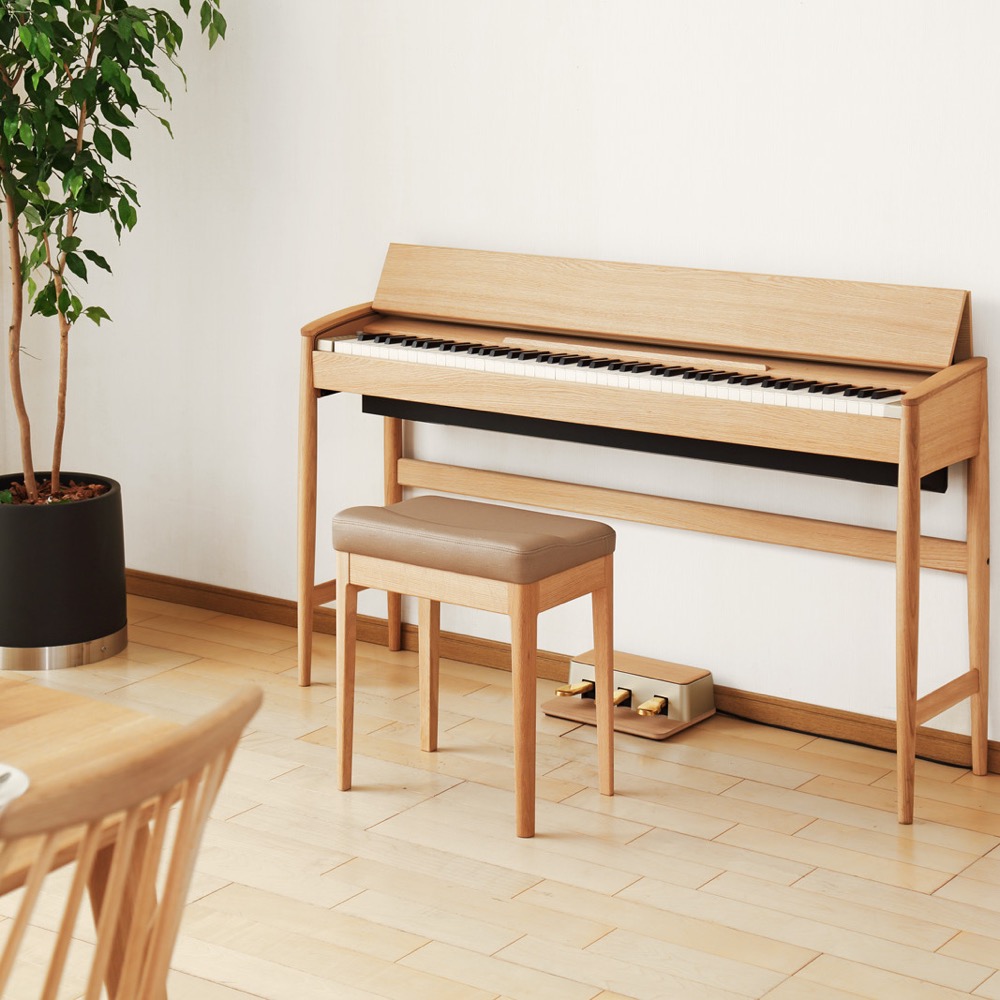 【組立設置無料サービス中】 ROLAND KF-10-KO 電子ピアノ 椅子＆ピアノセッティングマット付き ピュアオーク KIYOLAシリーズ カリモク家具製キャビネット 設置イメージ画像