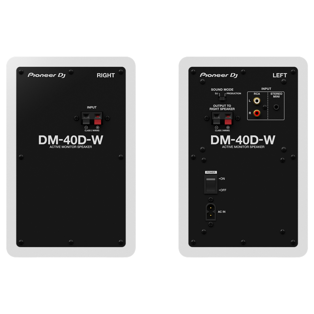 Pioneer DJ DM-40D White パワードモニタースピーカー 1ペア(2台) ホワイト 白 Dicon Audio SS-032R 卓上スタンド ペア セット 背面画像
