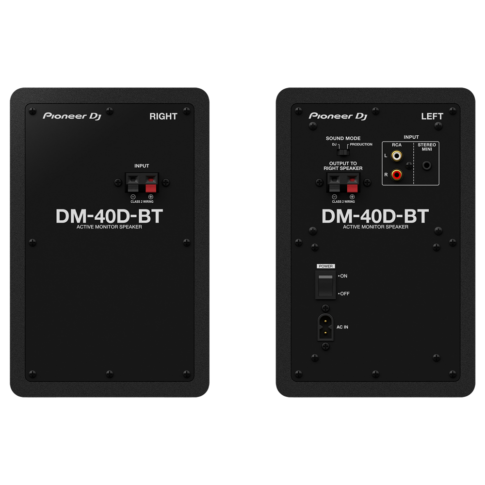 Pioneer DJ DM-40D-BT Black Bluetooth搭載 パワードモニタースピーカー 1ペア（2台） アイソレーションパッド付きセット 背面画像