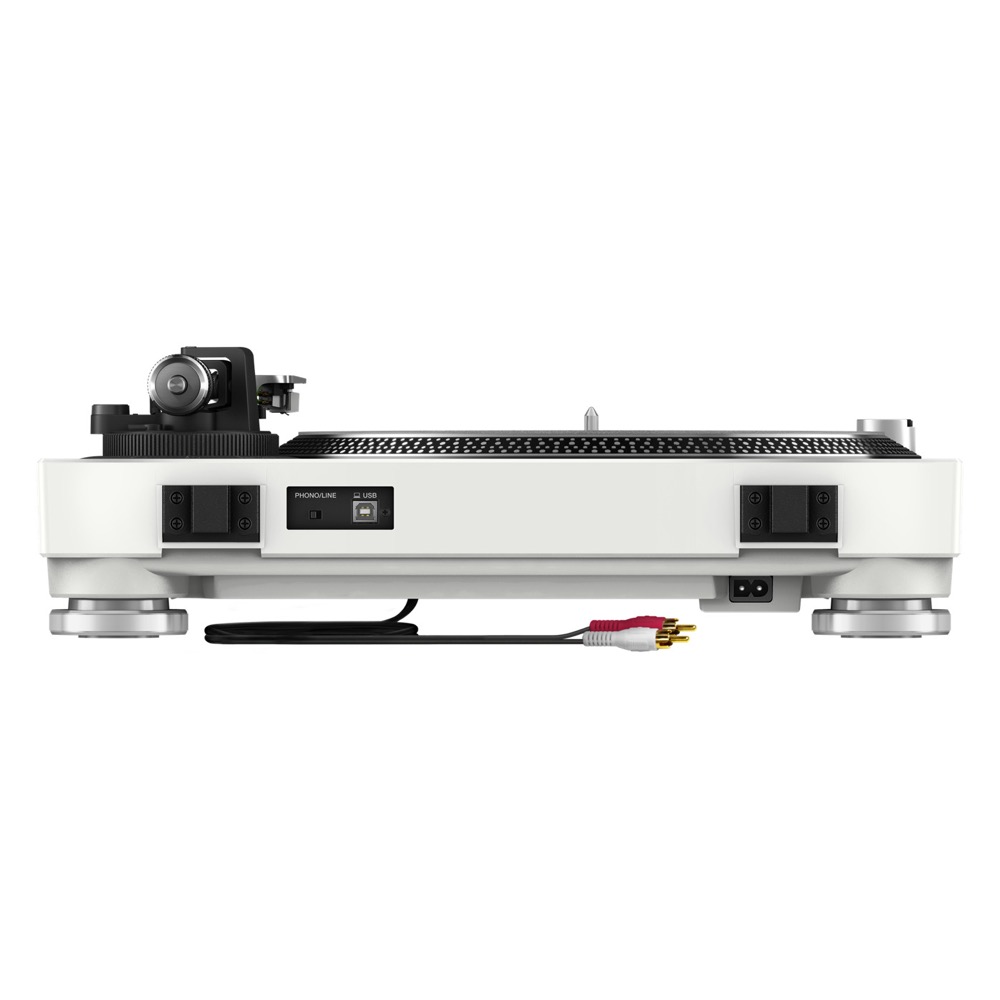 Pioneer DJ PLX-500-W White ターンテーブル リスニングセット Pioneer DJ DM-40D-BT-W アイソレーションパッド付きセット Pioneer DJ PLX-500-W White ターンテーブルの背面画像