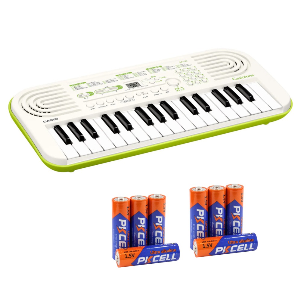 CASIO SA-50 Casiotone 32ミニ鍵盤 電子ミニキーボード ホワイト 単3アルカリ電池 4本パック×2セット