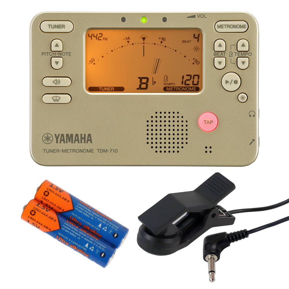 チューナー メトロノーム ヤマハ YAMAHA TDM-710GL ゴールド 電池 コンタクトマイク FA-01M付きセット 吹奏楽 管楽器 弦楽器 ブラスバンド オーケストラ チューナーメトロノーム