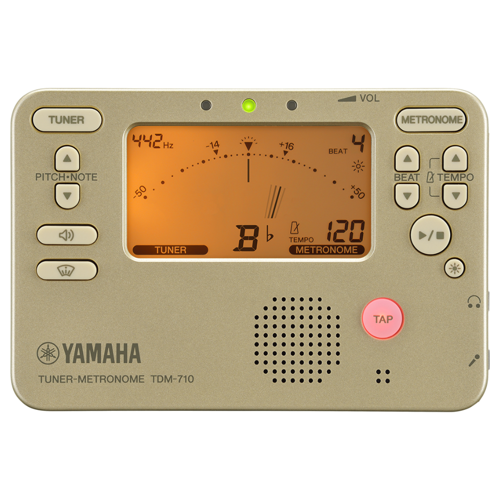 YAMAHA ヤマハ TDM-710GL ゴールド チューナーメトロノーム TM-40PK チューナーマイク 譜面台トレイラック 3点セット チューナー画像
