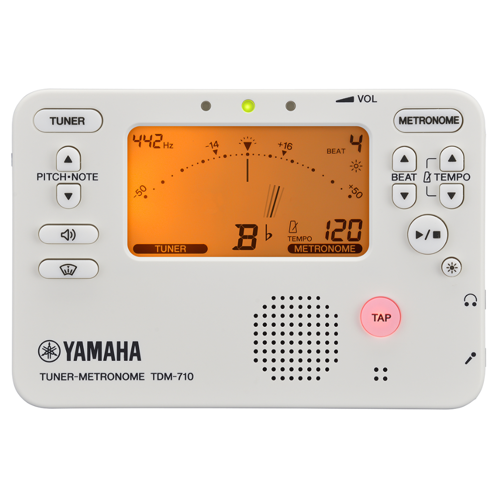 YAMAHA ヤマハ TDM-710IV アイボリー チューナーメトロノーム TM-40BK チューナーマイク 譜面台トレイラック 3点セット チューナー画像