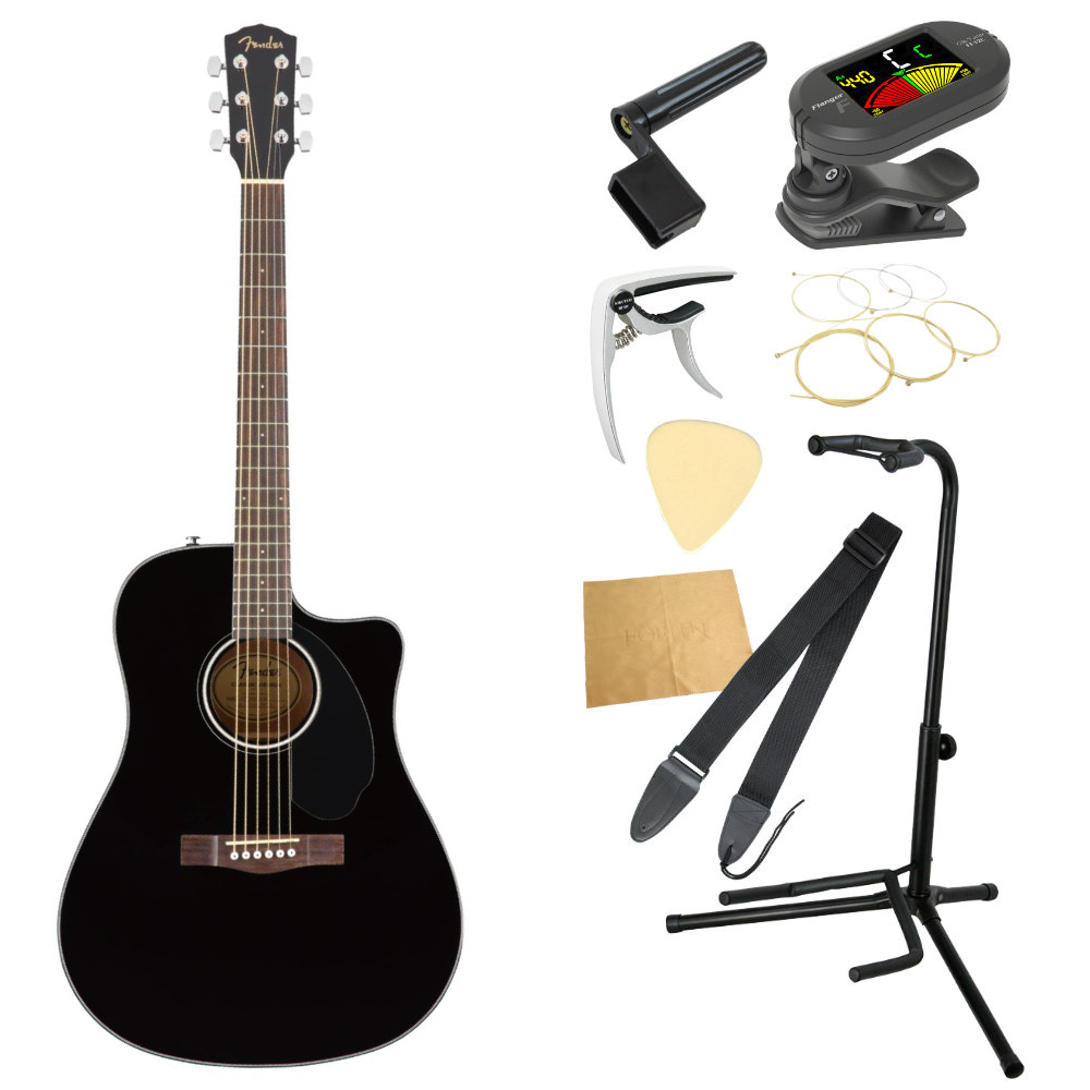 Fender CD-60SCE Dreadnought Black WN エレクトリックアコースティックギター 入門9点 初心者セット