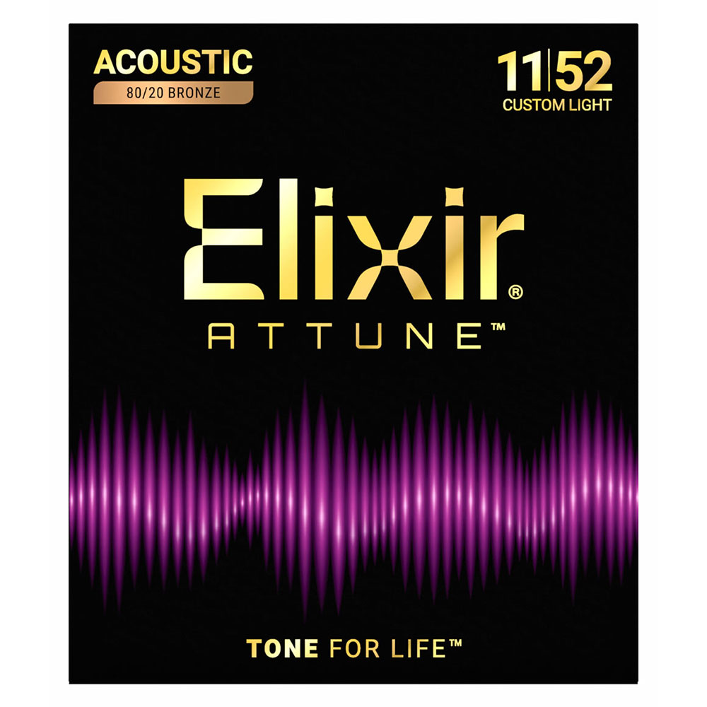 ELIXIR エリクサー 23027 ACOUSTIC ATTUNE 11-52 80/20 Bronze Custom Light アコースティックギター弦×2セット