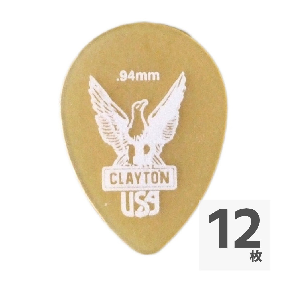 Clayton USA Ultem Gold 0.94mm スモールティアドロップ ピック×12枚